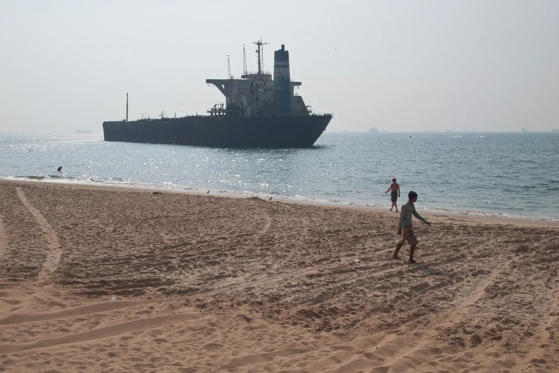 Calangute Beach, Goa, India, MV River Princess shipwreck off the coast of Candolim