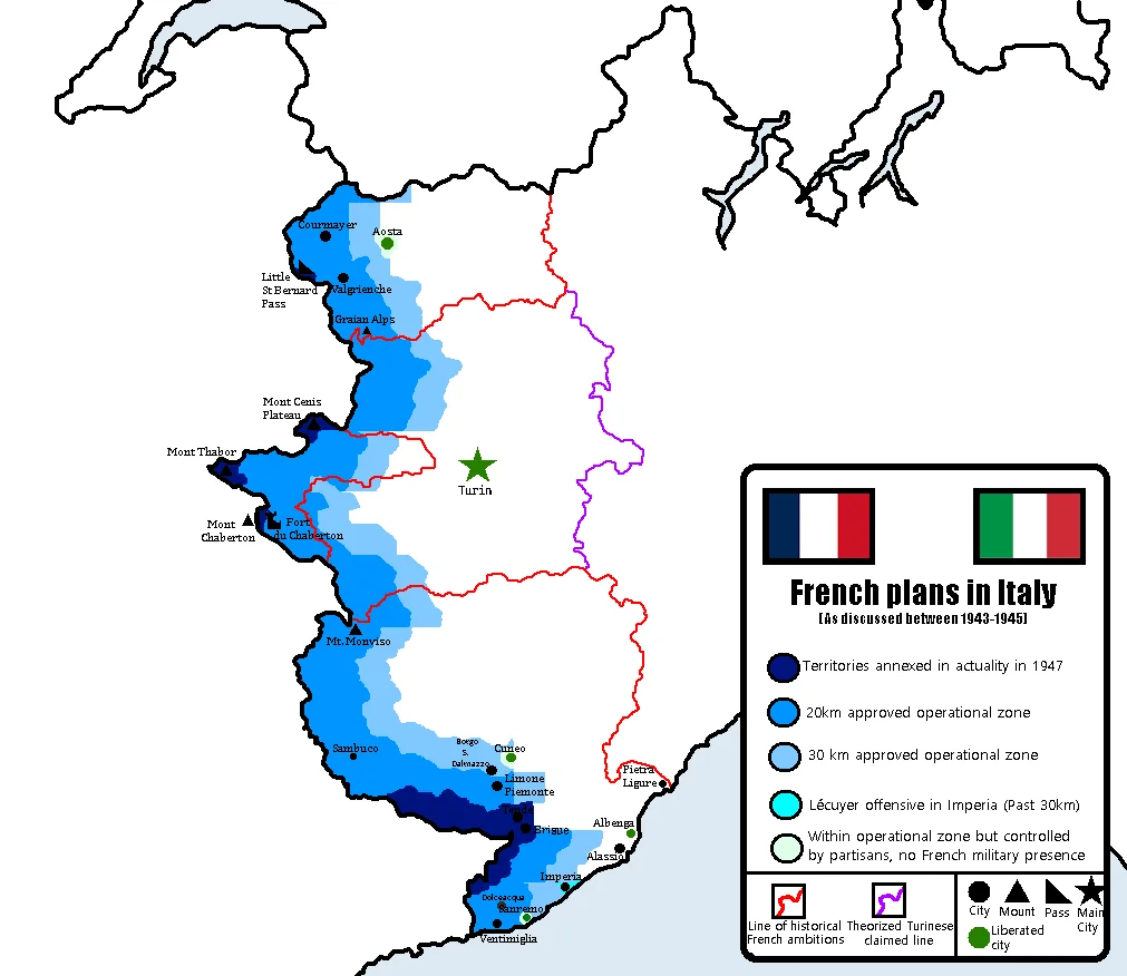 Map of French plans and operations in Italy (1945)