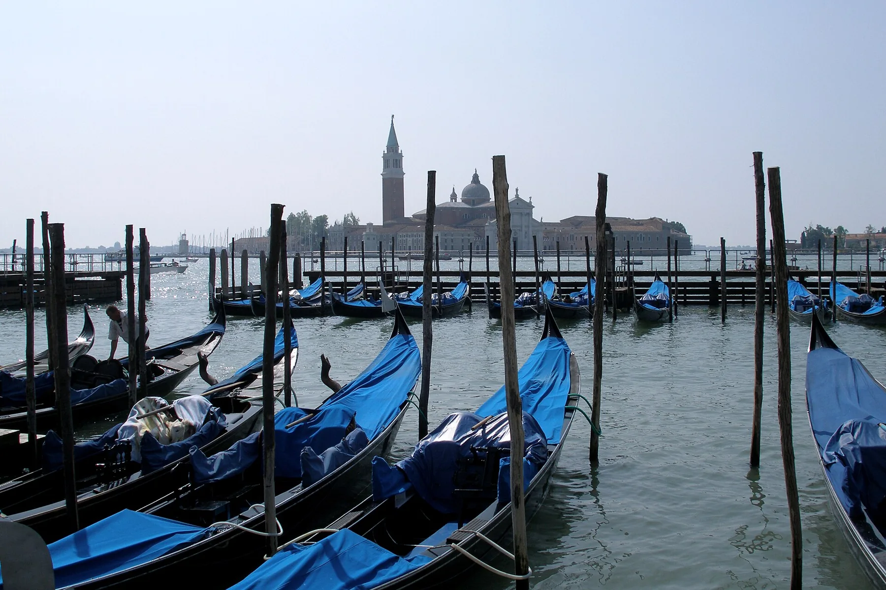 Gondolas docked in Venice, Giorgio Maggiore, Venice, Italy